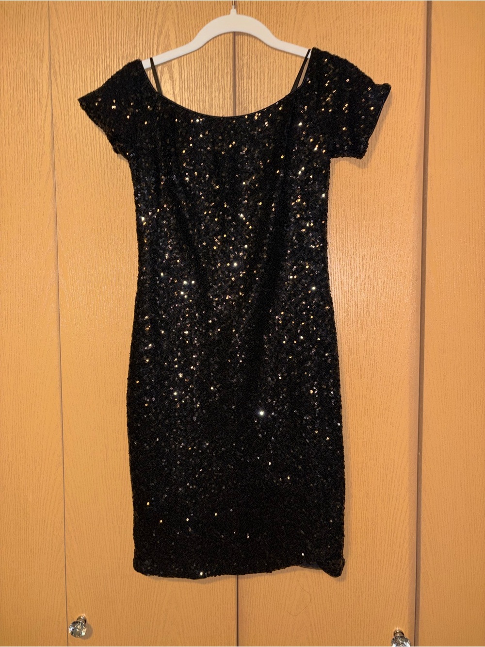 Black Sequin Off-The-Shoulder Cocktail Dress
